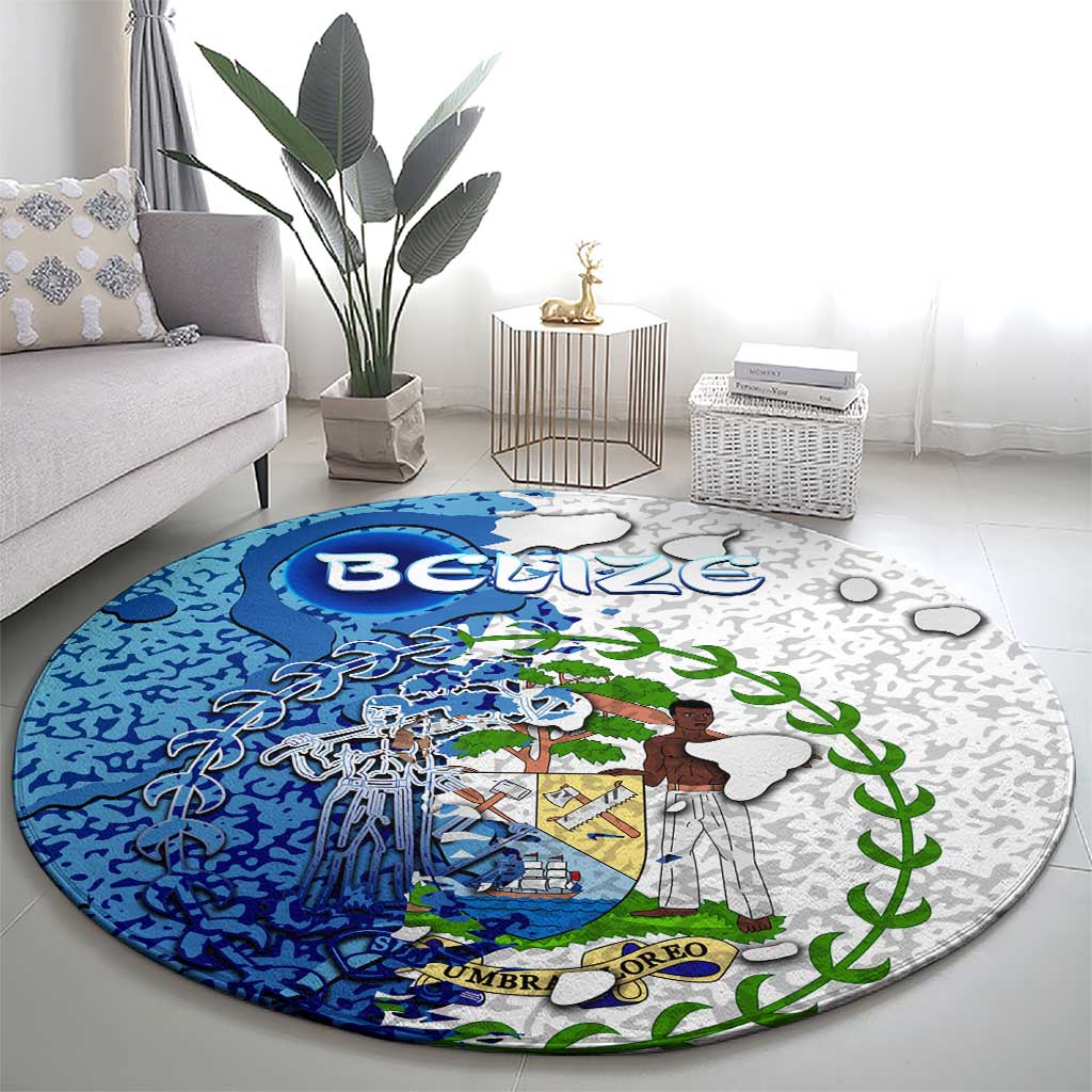 The Deep Heart Of Belize Round Carpet Belize Abstract Heritage Ocean Blue Splash Art - Wonder Print Shop