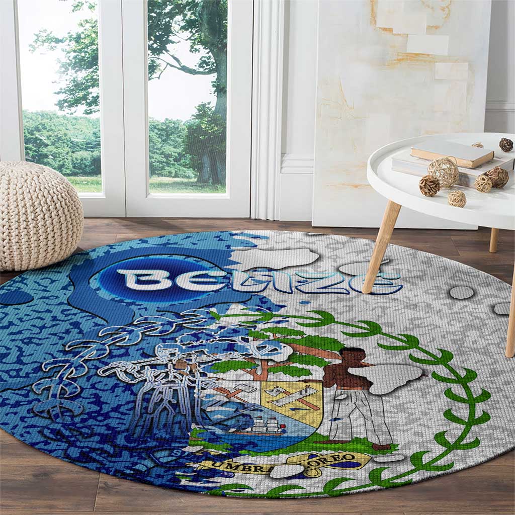 The Deep Heart Of Belize Round Carpet Belize Abstract Heritage Ocean Blue Splash Art - Wonder Print Shop