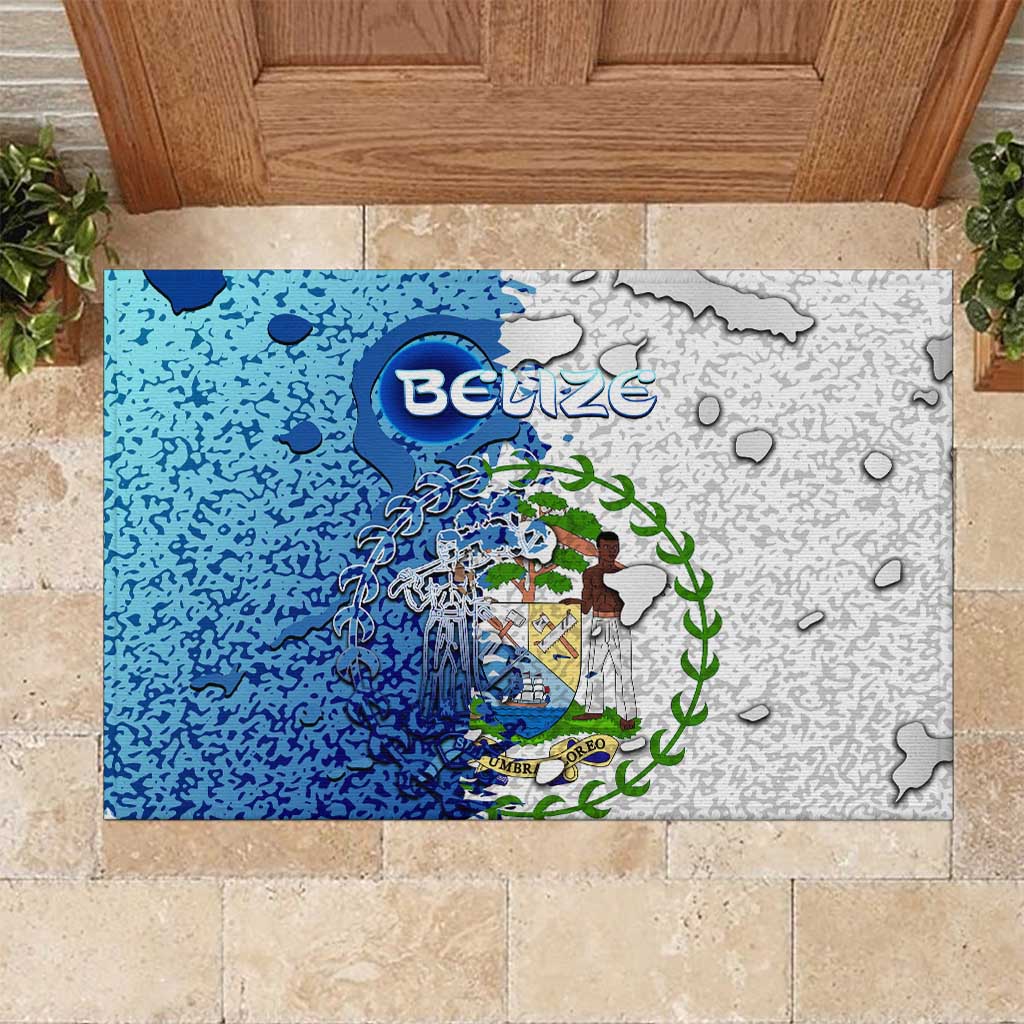 The Deep Heart Of Belize Rubber Doormat Belize Abstract Heritage Ocean Blue Splash Art - Wonder Print Shop
