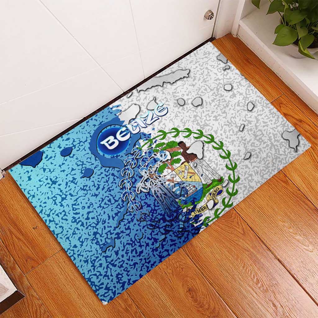 The Deep Heart Of Belize Rubber Doormat Belize Abstract Heritage Ocean Blue Splash Art - Wonder Print Shop