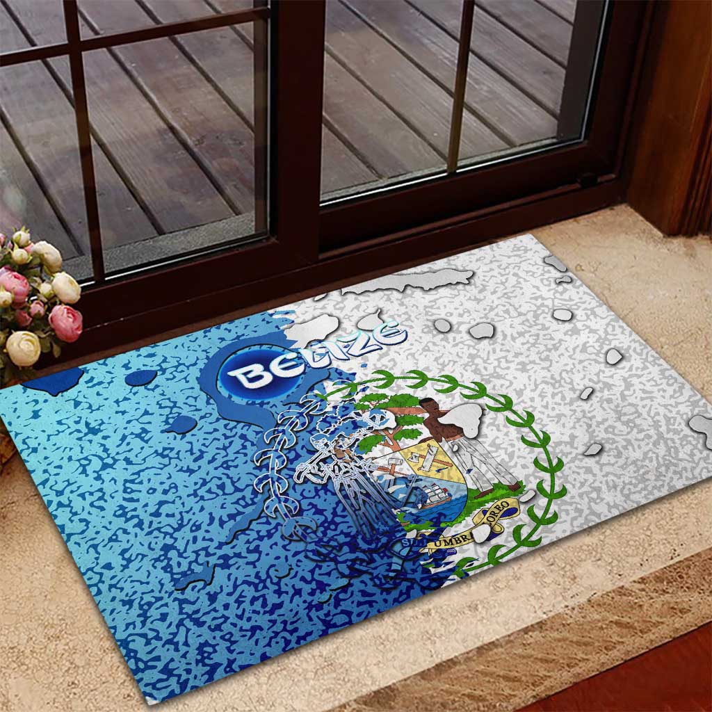 The Deep Heart Of Belize Rubber Doormat Belize Abstract Heritage Ocean Blue Splash Art - Wonder Print Shop