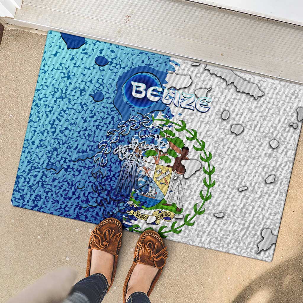The Deep Heart Of Belize Rubber Doormat Belize Abstract Heritage Ocean Blue Splash Art - Wonder Print Shop