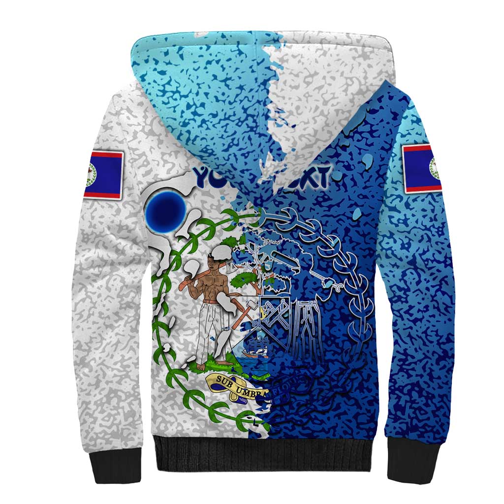 The Deep Heart Of Belize Sherpa Hoodie Belize Abstract Heritage Ocean Blue Splash Art - Wonder Print Shop