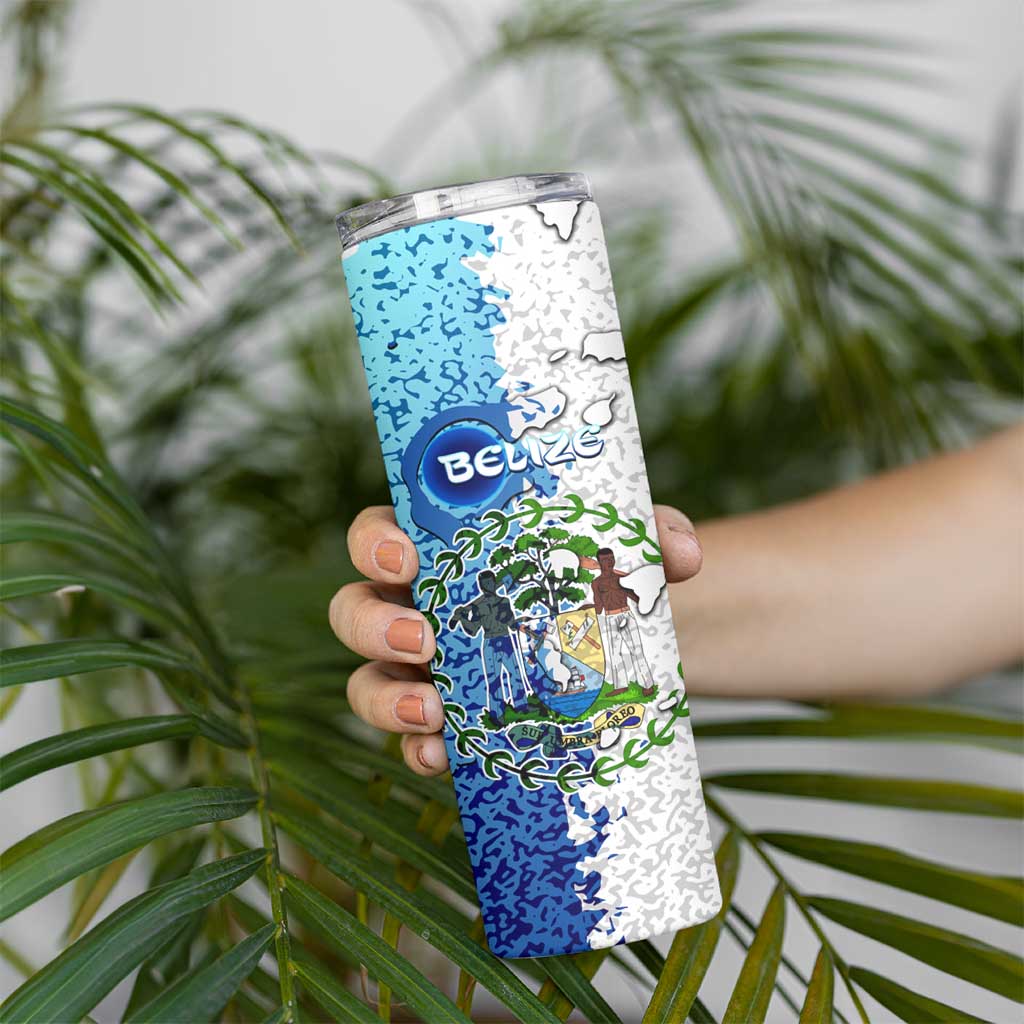 The Deep Heart Of Belize Skinny Tumbler Belize Abstract Heritage Ocean Blue Splash Art - Wonder Print Shop