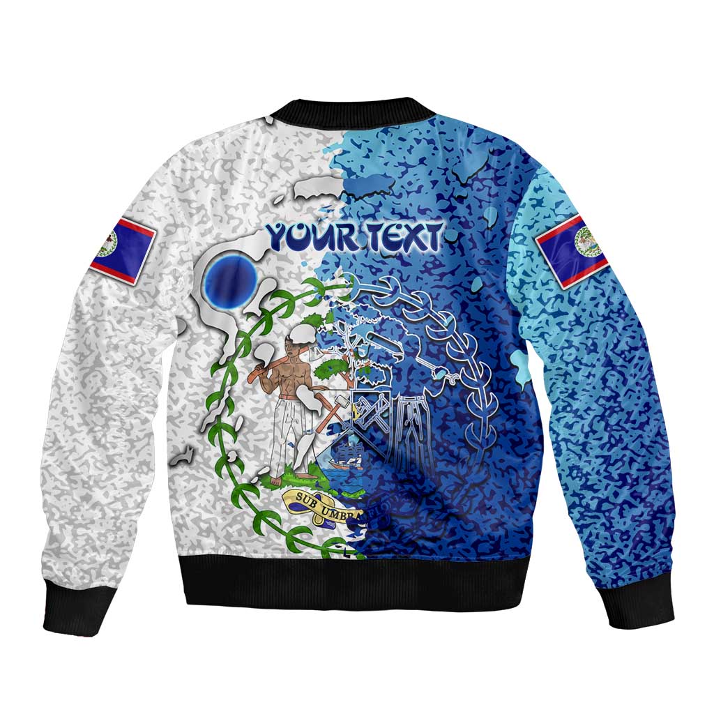 The Deep Heart Of Belize Sleeve Zip Bomber Jacket Belize Abstract Heritage Ocean Blue Splash Art - Wonder Print Shop