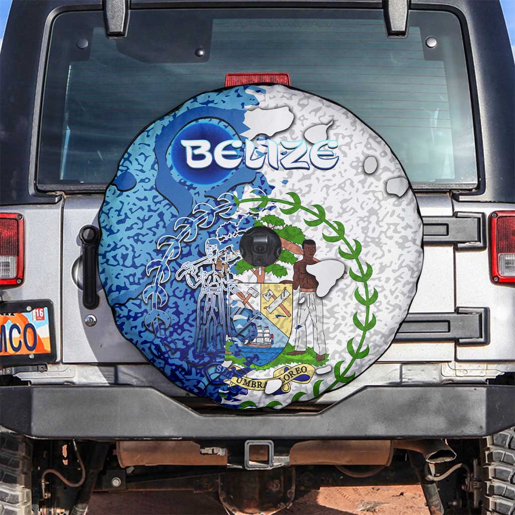The Deep Heart Of Belize Spare Tire Cover Belize Abstract Heritage Ocean Blue Splash Art - Wonder Print Shop