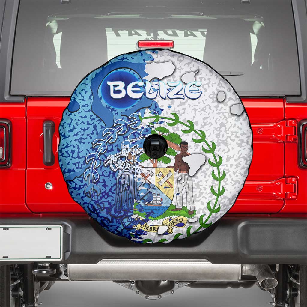 The Deep Heart Of Belize Spare Tire Cover Belize Abstract Heritage Ocean Blue Splash Art - Wonder Print Shop
