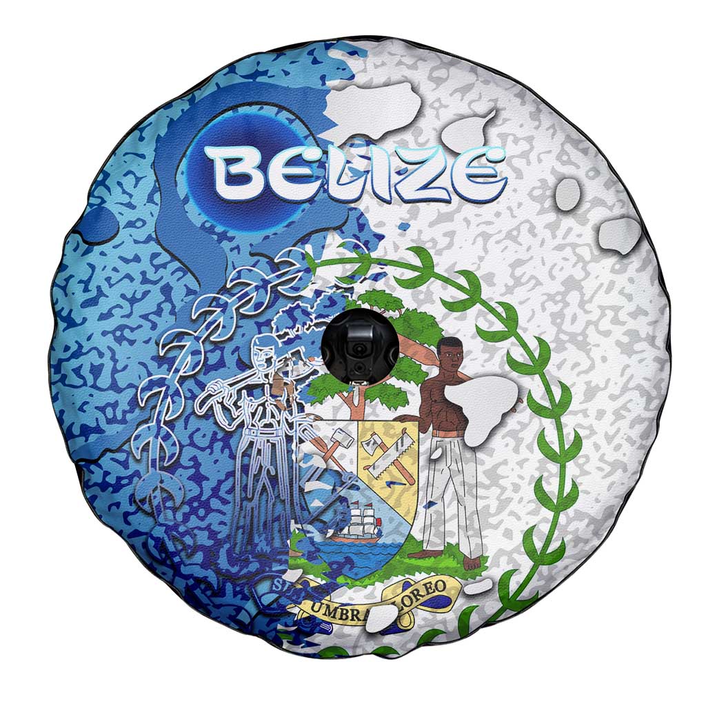 The Deep Heart Of Belize Spare Tire Cover Belize Abstract Heritage Ocean Blue Splash Art - Wonder Print Shop