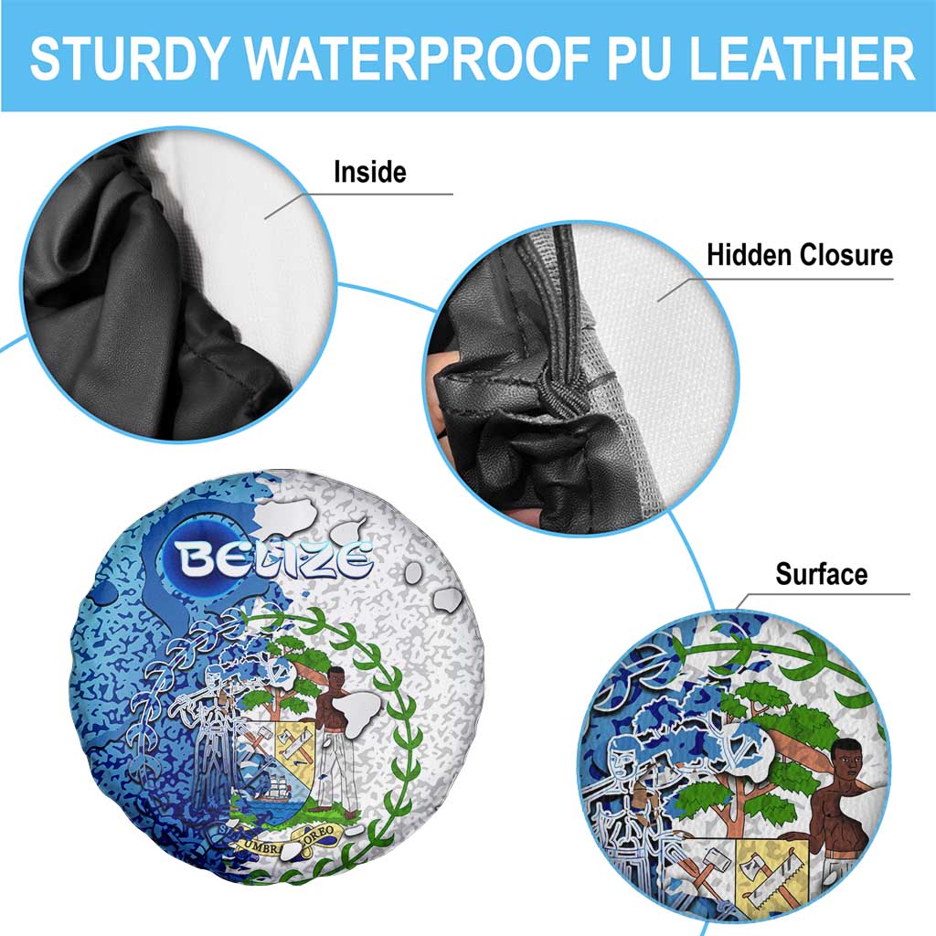 The Deep Heart Of Belize Spare Tire Cover Belize Abstract Heritage Ocean Blue Splash Art - Wonder Print Shop