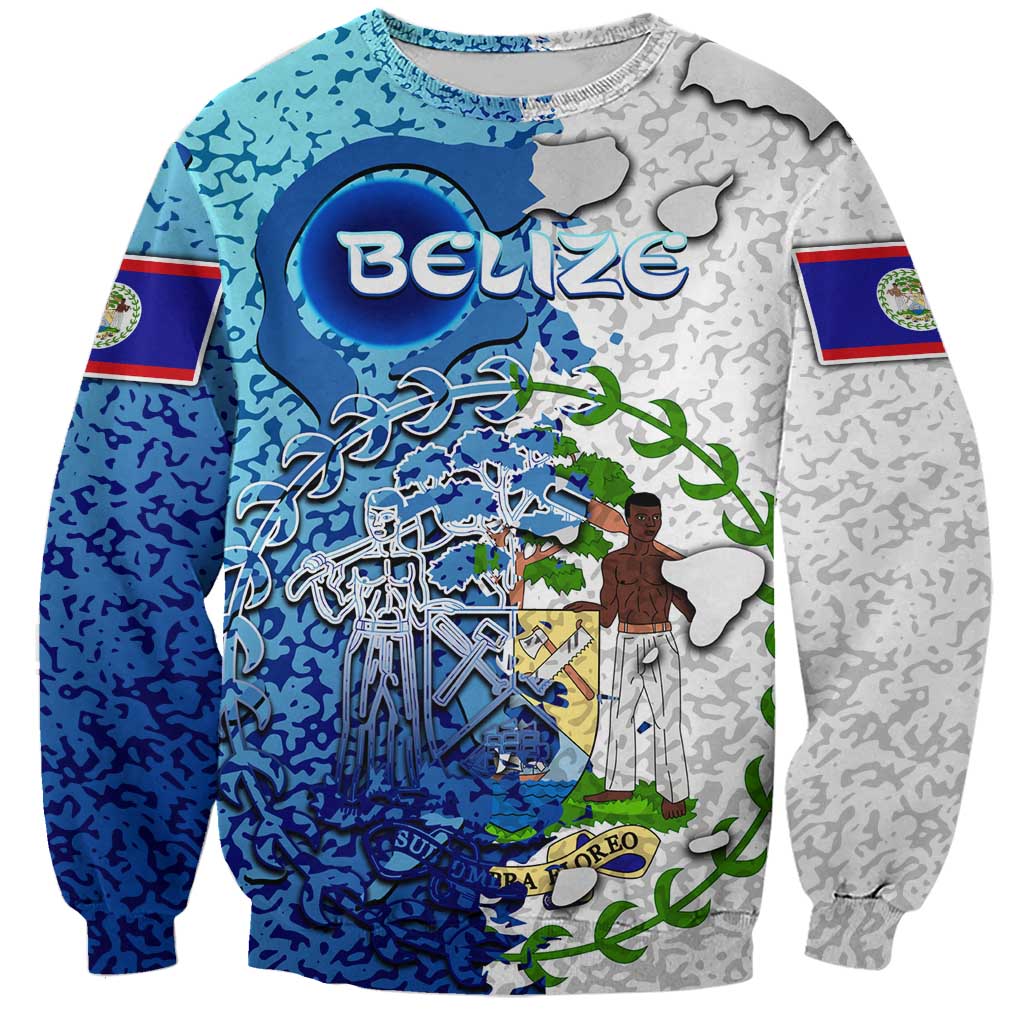 The Deep Heart Of Belize Sweatshirt Belize Abstract Heritage Ocean Blue Splash Art - Wonder Print Shop