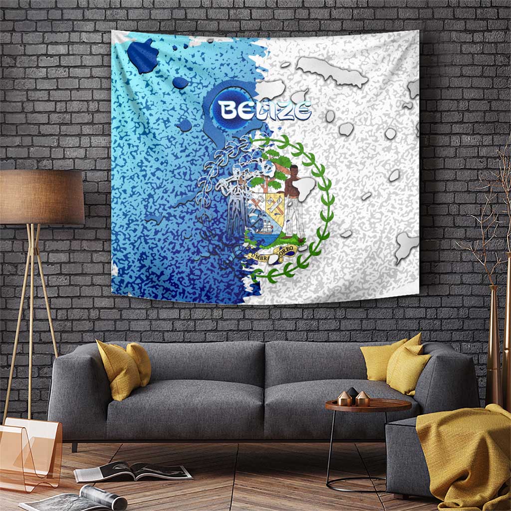 The Deep Heart Of Belize Tapestry Belize Abstract Heritage Ocean Blue Splash Art - Wonder Print Shop