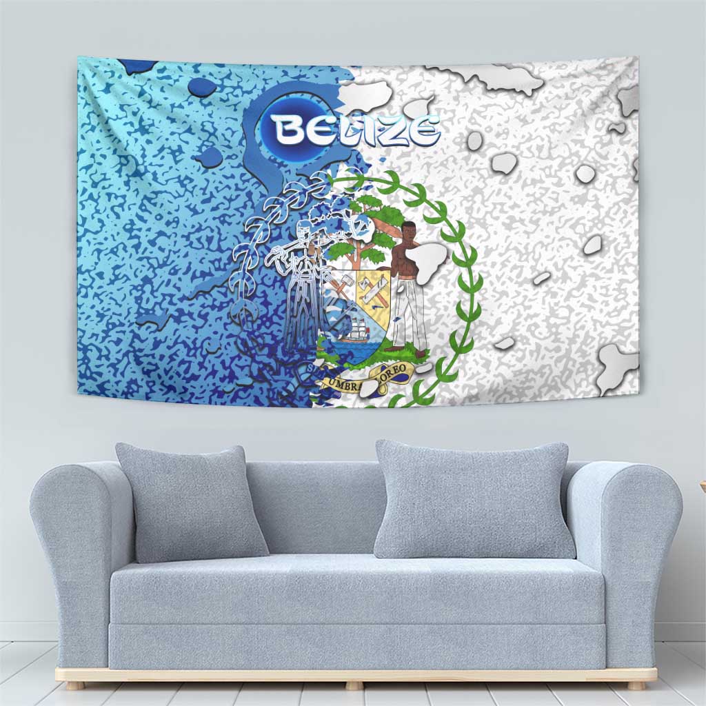 The Deep Heart Of Belize Tapestry Belize Abstract Heritage Ocean Blue Splash Art - Wonder Print Shop