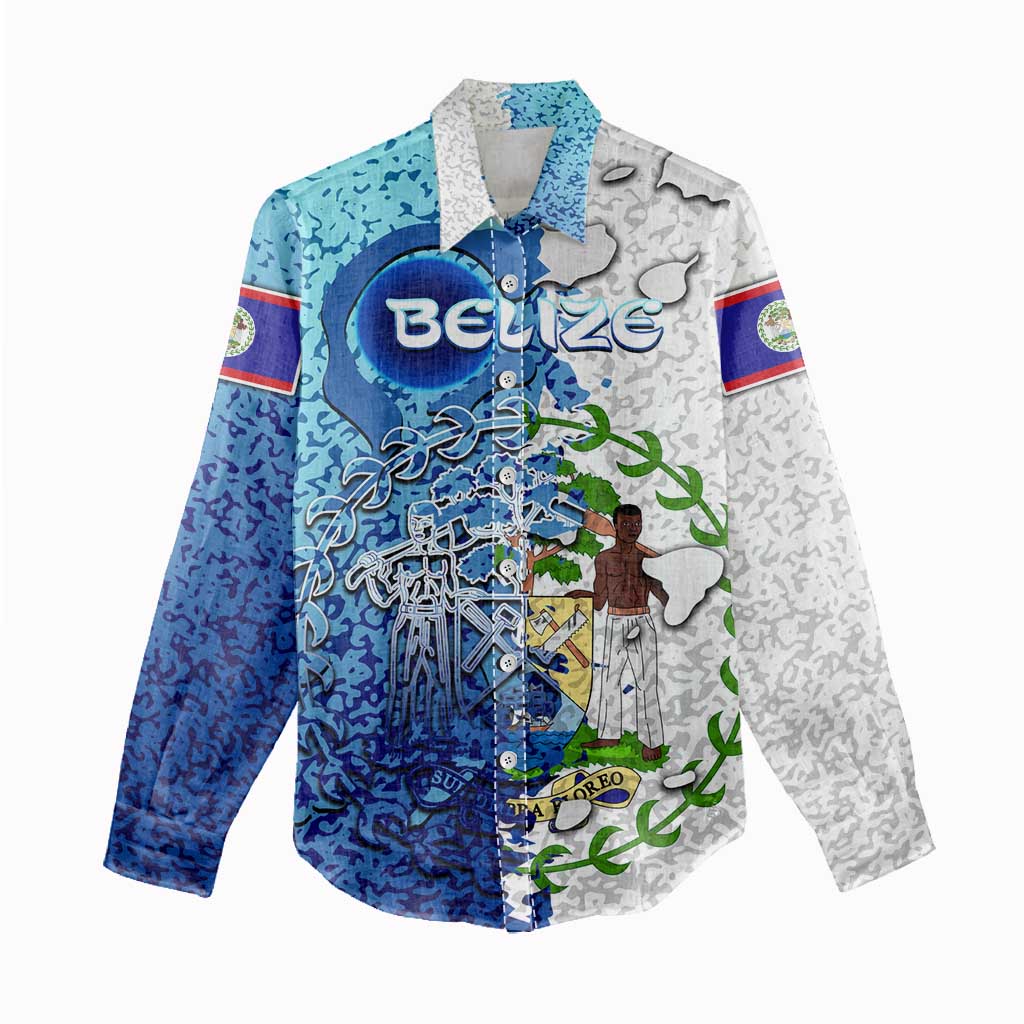The Deep Heart Of Belize Women Casual Shirt Belize Abstract Heritage Ocean Blue Splash Art - Wonder Print Shop