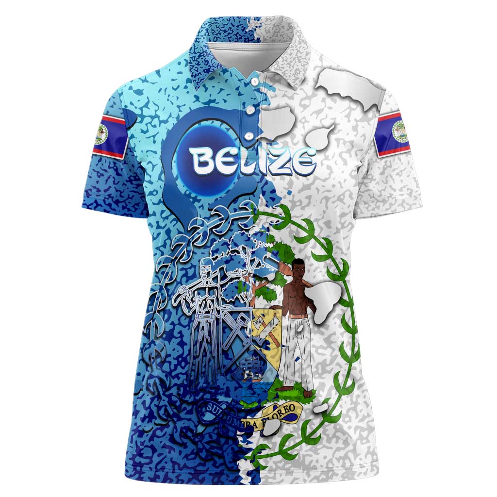 The Deep Heart Of Belize Women Polo Shirt Belize Abstract Heritage Ocean Blue Splash Art - Wonder Print Shop
