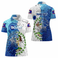 The Deep Heart Of Belize Women Polo Shirt Belize Abstract Heritage Ocean Blue Splash Art - Wonder Print Shop