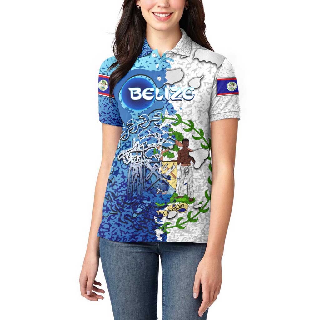 The Deep Heart Of Belize Women Polo Shirt Belize Abstract Heritage Ocean Blue Splash Art - Wonder Print Shop