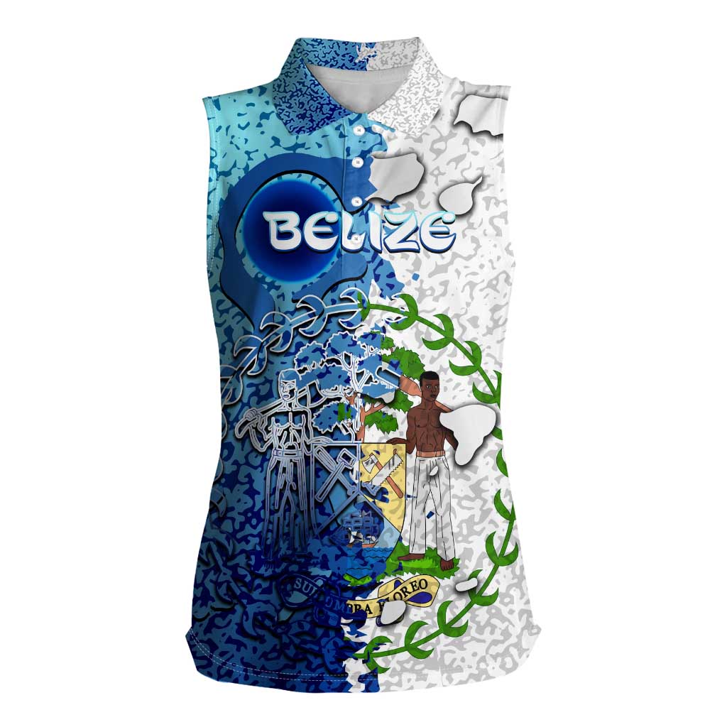 The Deep Heart Of Belize Women Sleeveless Polo Shirt Belize Abstract Heritage Ocean Blue Splash Art - Wonder Print Shop