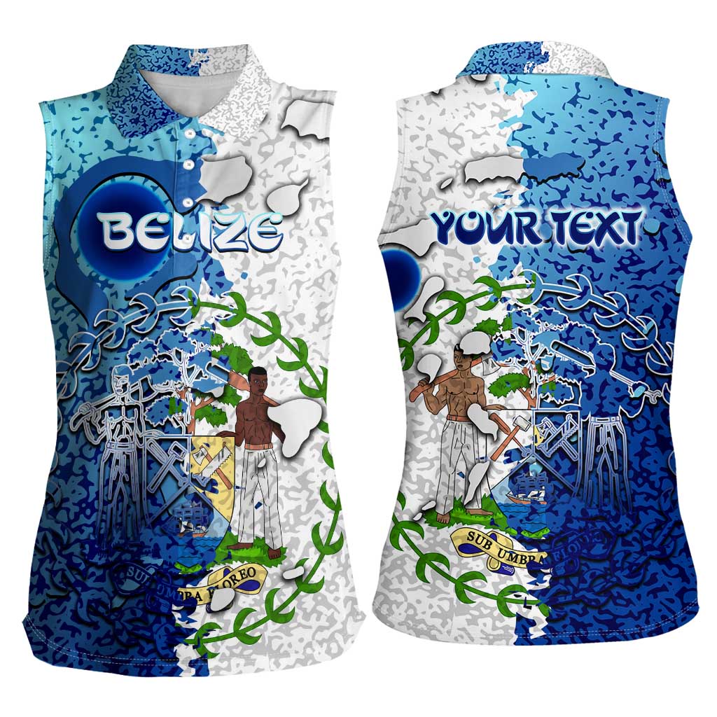 The Deep Heart Of Belize Women Sleeveless Polo Shirt Belize Abstract Heritage Ocean Blue Splash Art - Wonder Print Shop