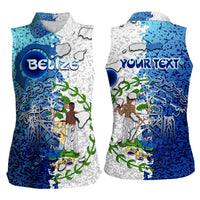 The Deep Heart Of Belize Women Sleeveless Polo Shirt Belize Abstract Heritage Ocean Blue Splash Art - Wonder Print Shop