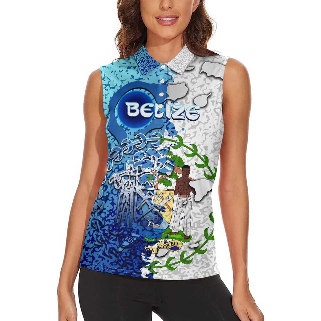 The Deep Heart Of Belize Women Sleeveless Polo Shirt Belize Abstract Heritage Ocean Blue Splash Art - Wonder Print Shop