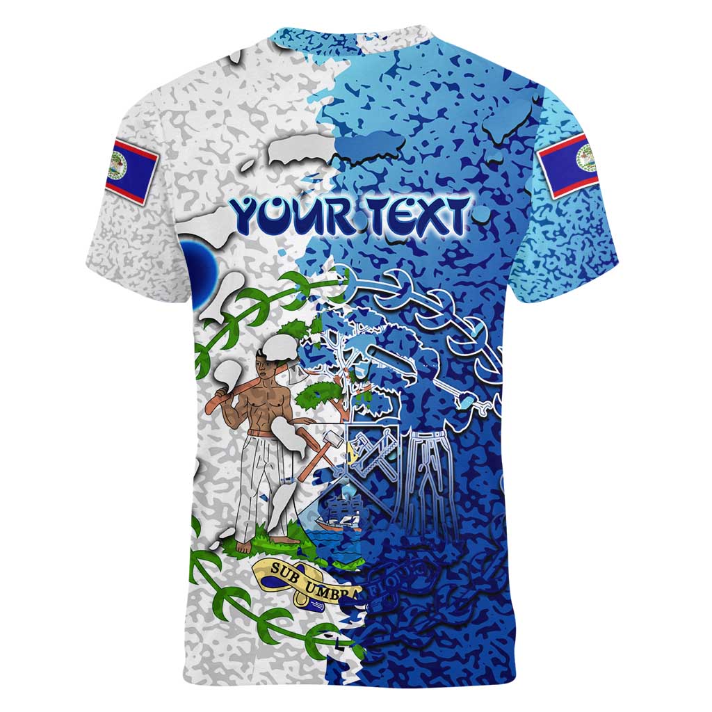 The Deep Heart Of Belize Women V-Neck T-Shirt Belize Abstract Heritage Ocean Blue Splash Art - Wonder Print Shop