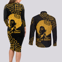 Educated Black Queen Couples Matching Long Sleeve Bodycon Dress and Long Sleeve Button Shirts African Women - Wonder Print Shop