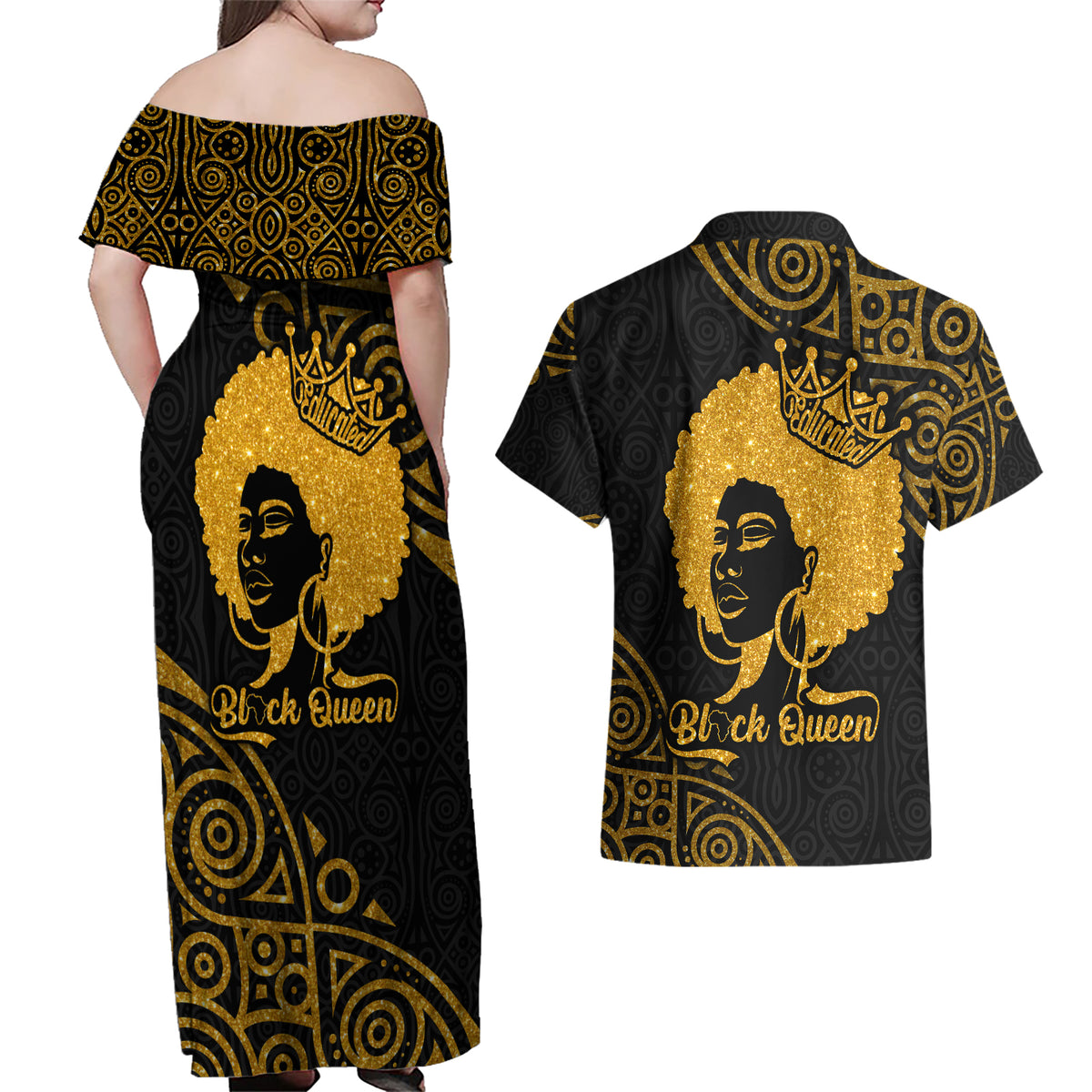 Educated Black Queen Couples Matching Off Shoulder Maxi Dress and Hawaiian Shirt African Women - Wonder Print Shop