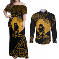 Educated Black Queen Couples Matching Off Shoulder Maxi Dress and Long Sleeve Button Shirts African Women - Wonder Print Shop