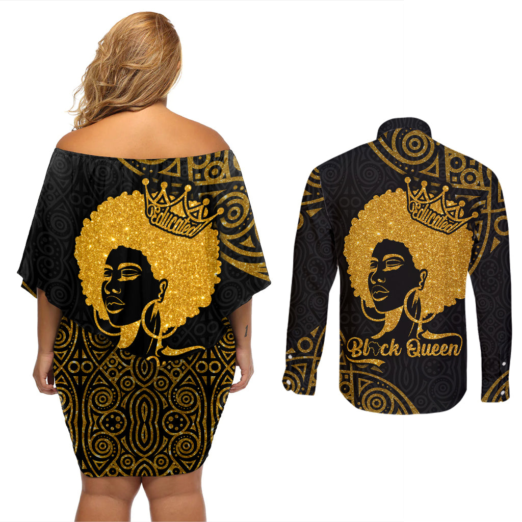 Educated Black Queen Couples Matching Off Shoulder Short Dress and Long Sleeve Button Shirts African Women - Wonder Print Shop