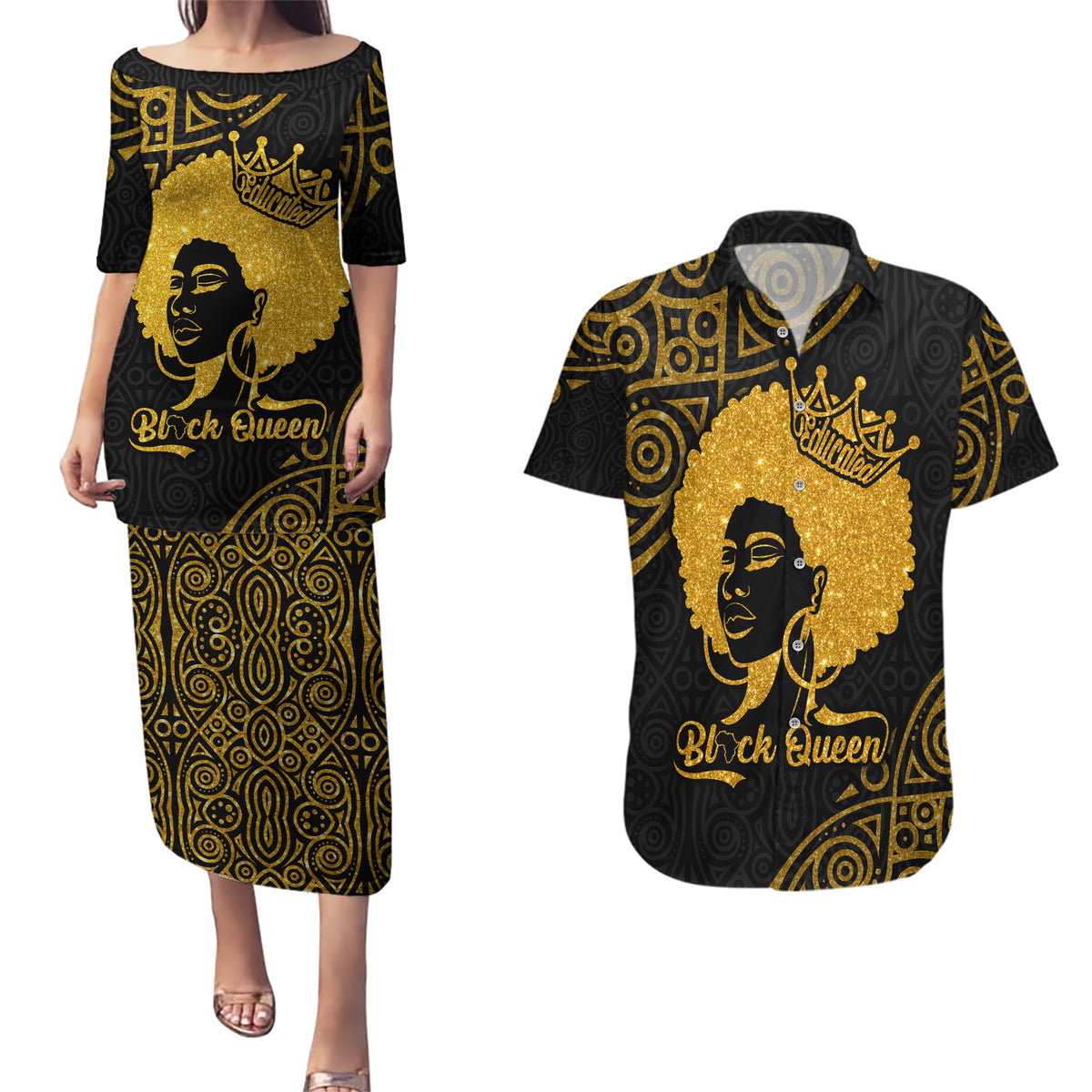 Educated Black Queen Couples Matching Puletasi Dress and Hawaiian Shirt African Women - Wonder Print Shop