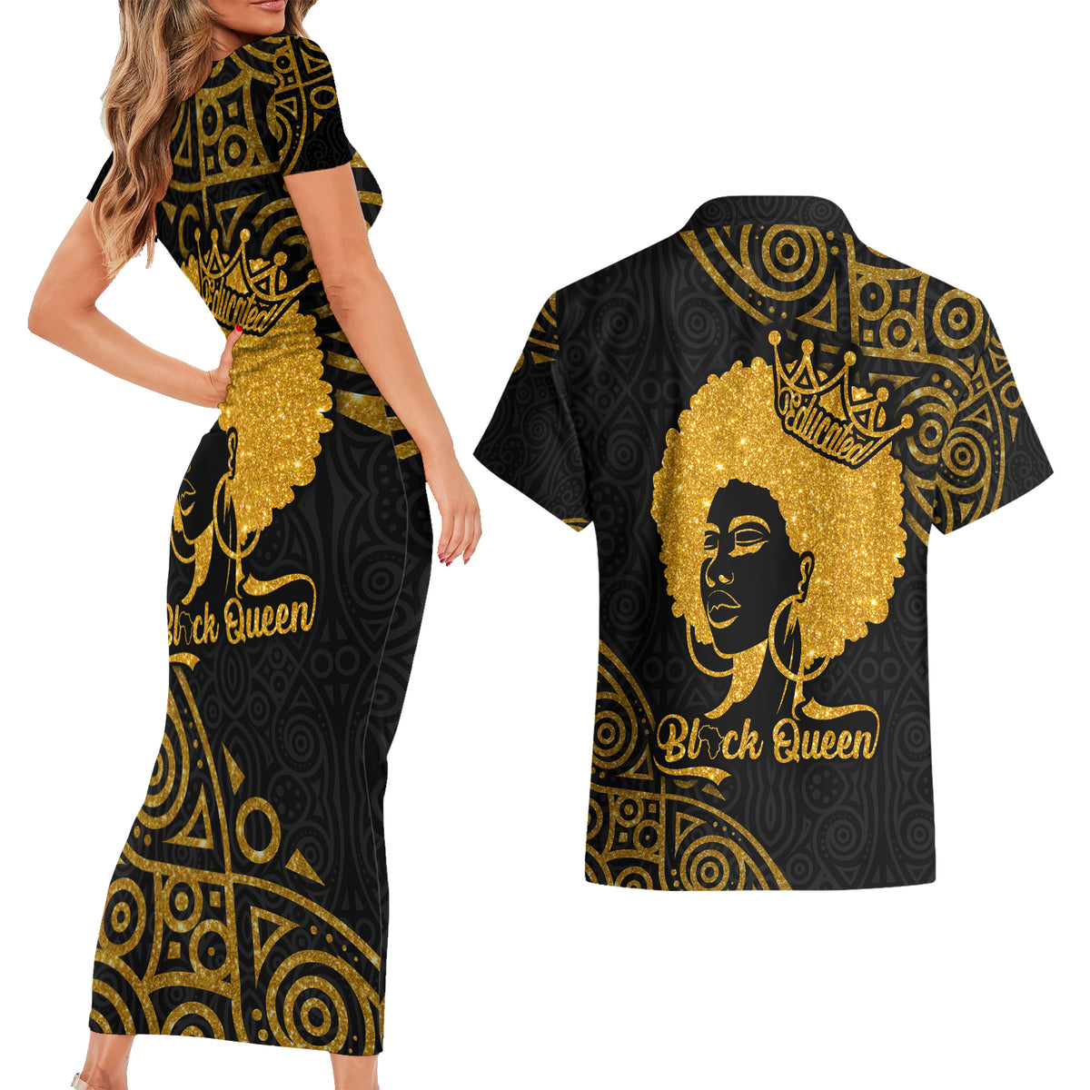 Educated Black Queen Couples Matching Short Sleeve Bodycon Dress and Hawaiian Shirt African Women - Wonder Print Shop