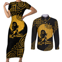 Educated Black Queen Couples Matching Short Sleeve Bodycon Dress and Long Sleeve Button Shirts African Women - Wonder Print Shop
