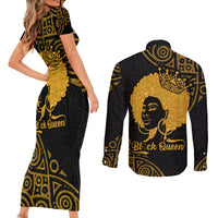 Educated Black Queen Couples Matching Short Sleeve Bodycon Dress and Long Sleeve Button Shirts African Women - Wonder Print Shop
