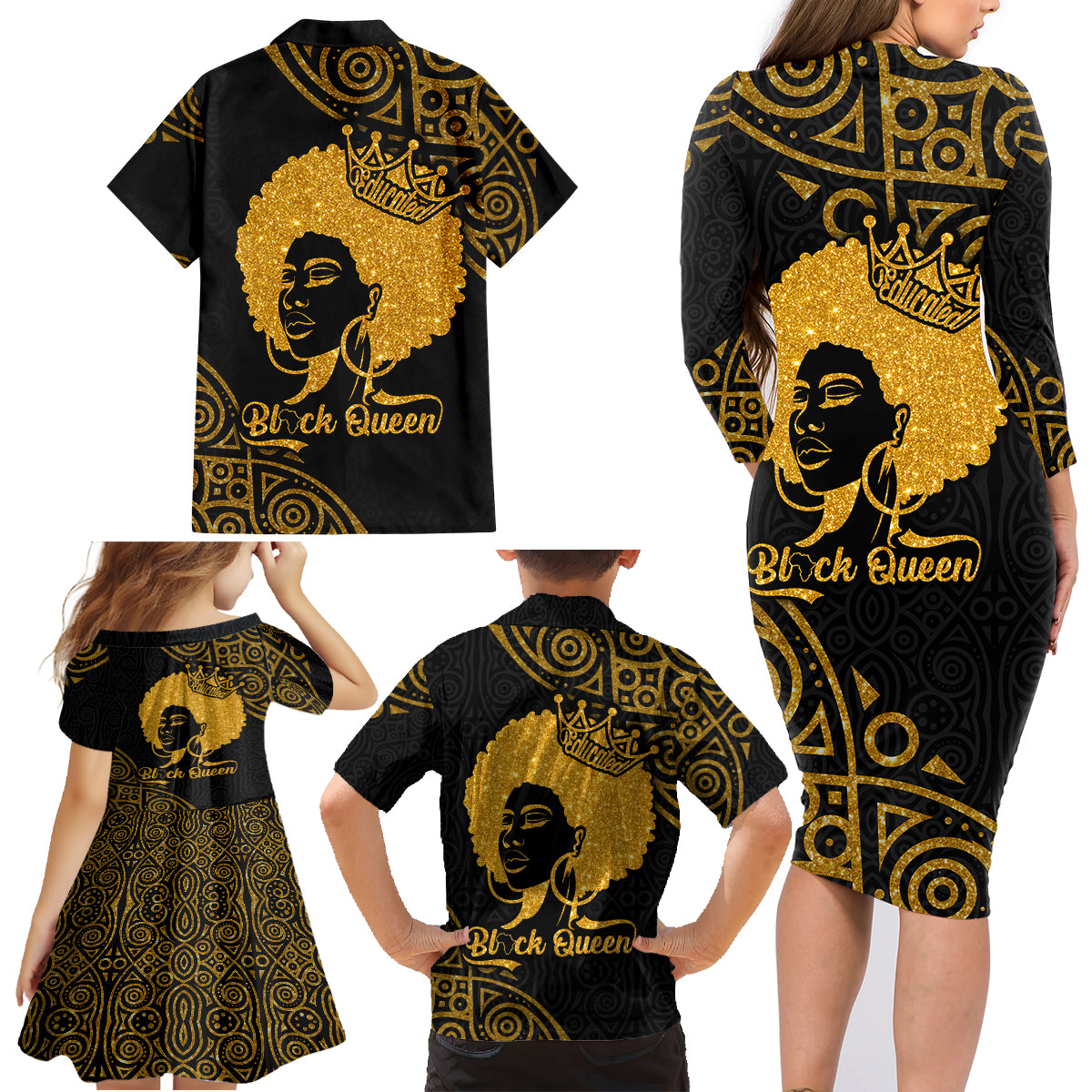Educated Black Queen Family Matching Long Sleeve Bodycon Dress and Hawaiian Shirt African Women - Wonder Print Shop