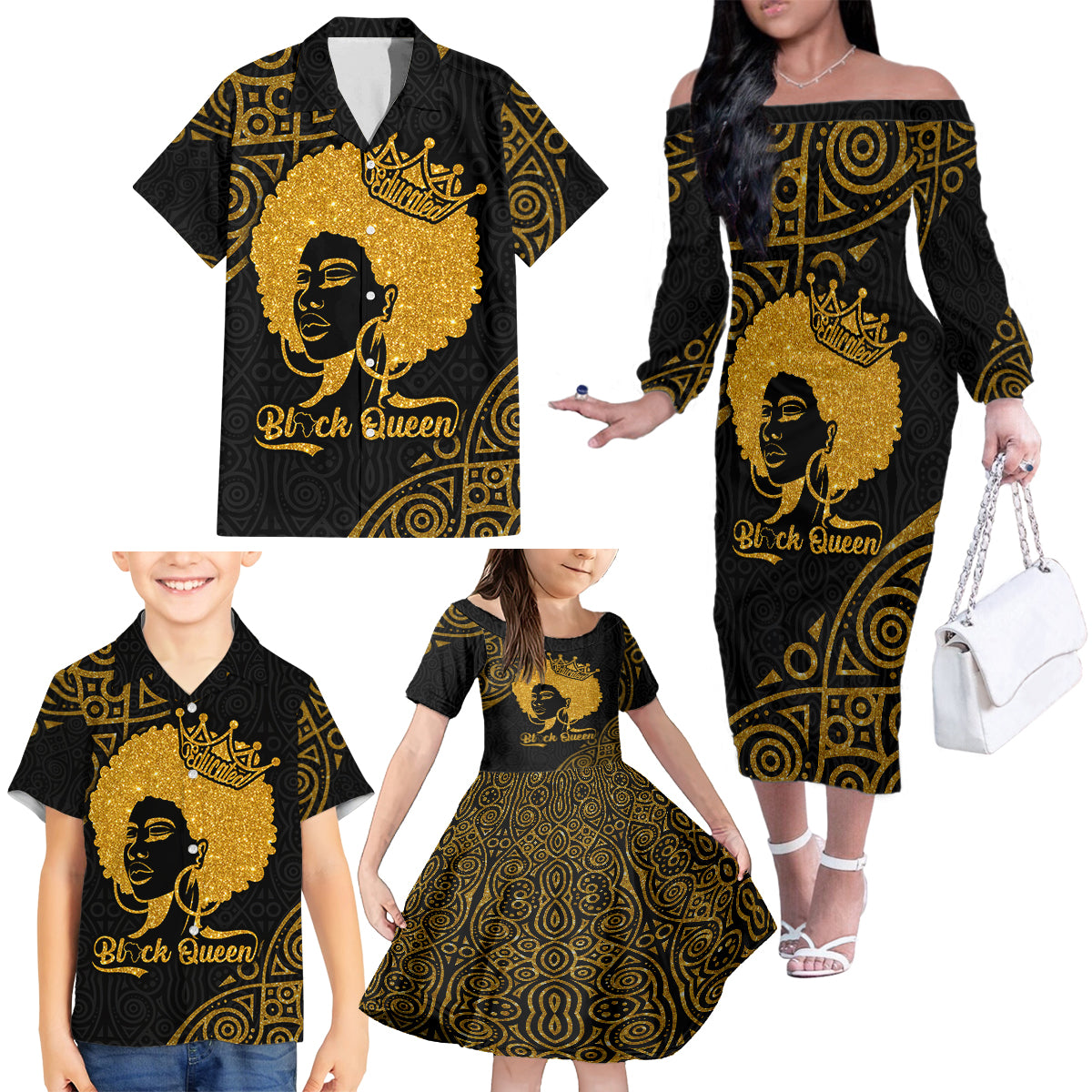Educated Black Queen Family Matching Off Shoulder Long Sleeve Dress and Hawaiian Shirt African Women - Wonder Print Shop