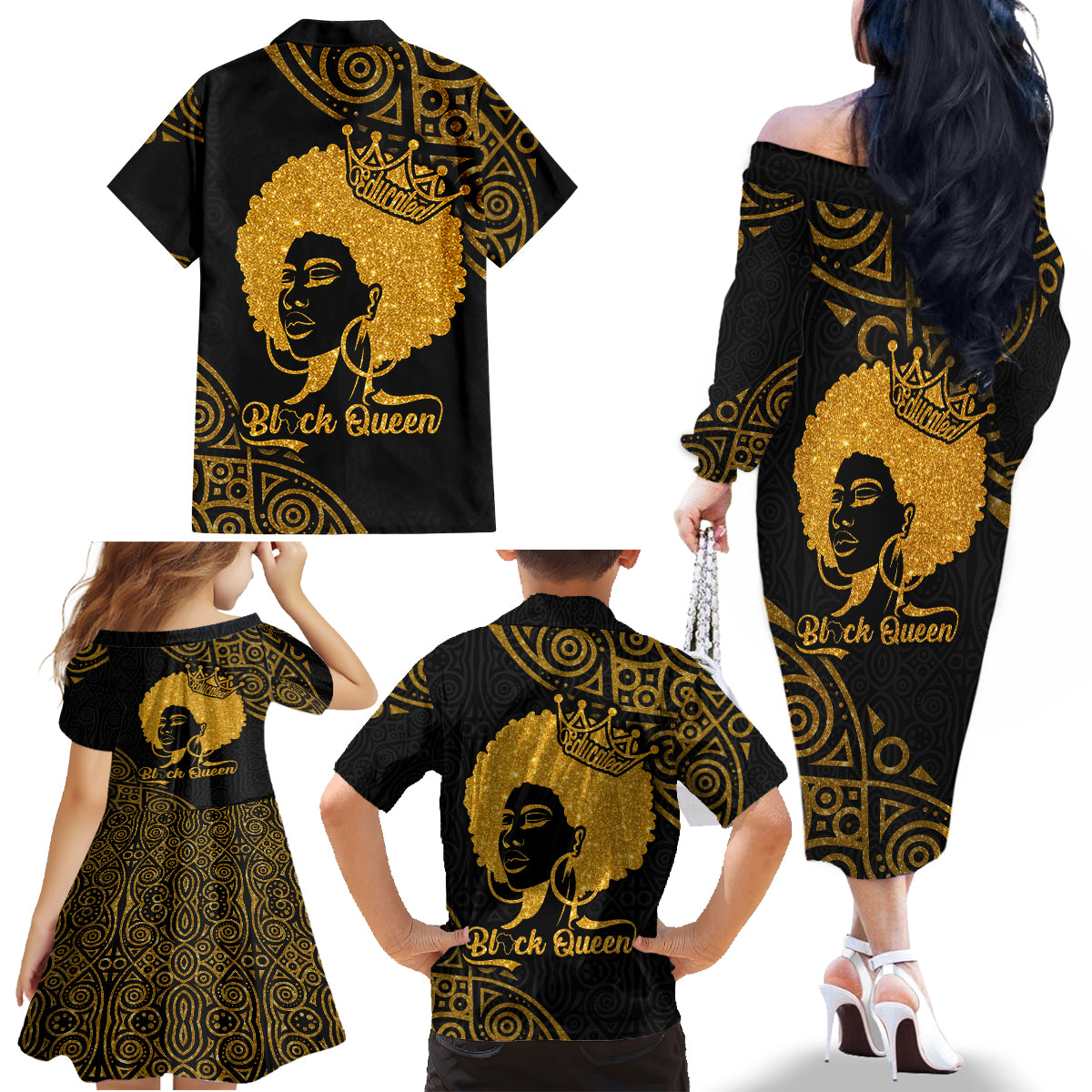 Educated Black Queen Family Matching Off Shoulder Long Sleeve Dress and Hawaiian Shirt African Women - Wonder Print Shop