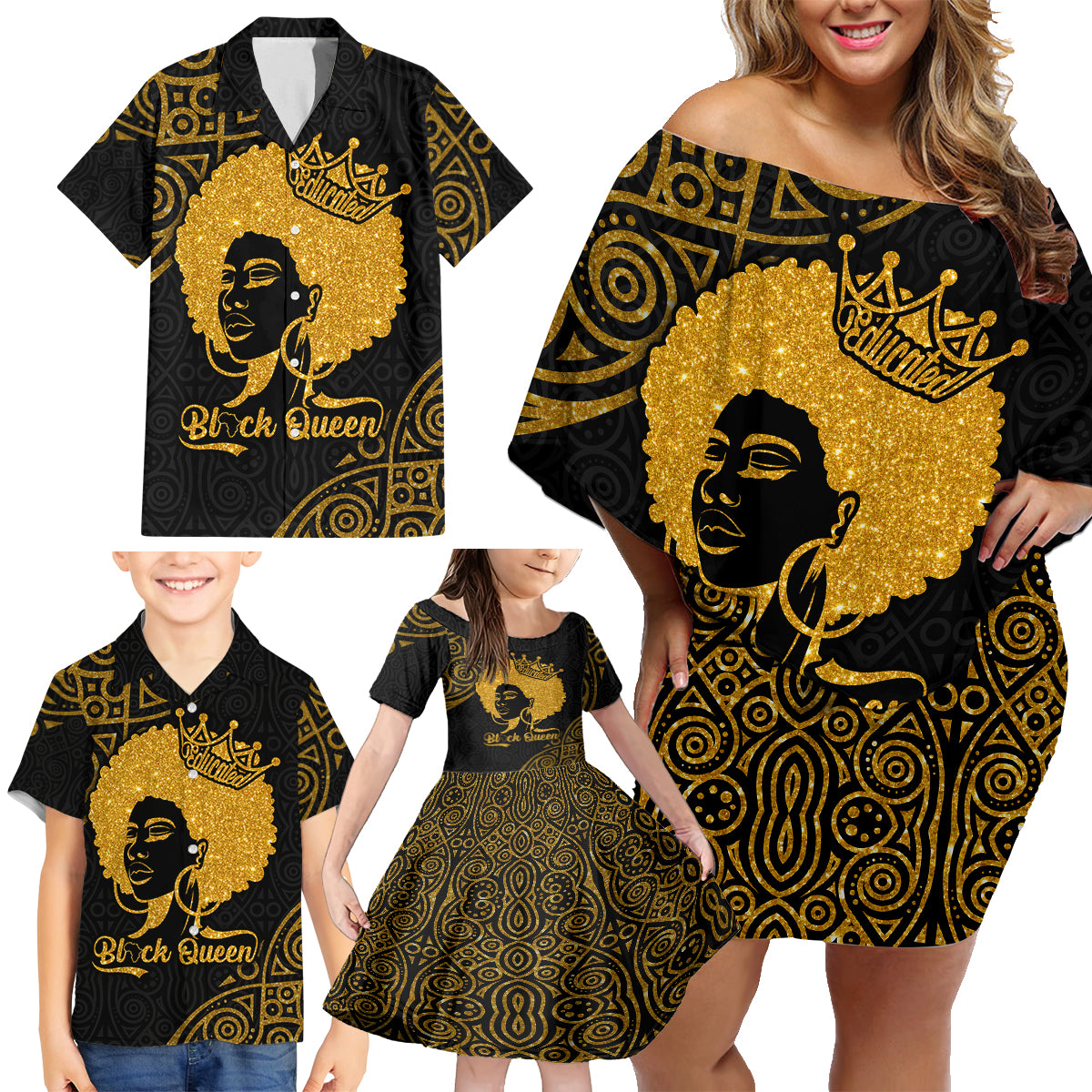 Educated Black Queen Family Matching Off Shoulder Short Dress and Hawaiian Shirt African Women - Wonder Print Shop