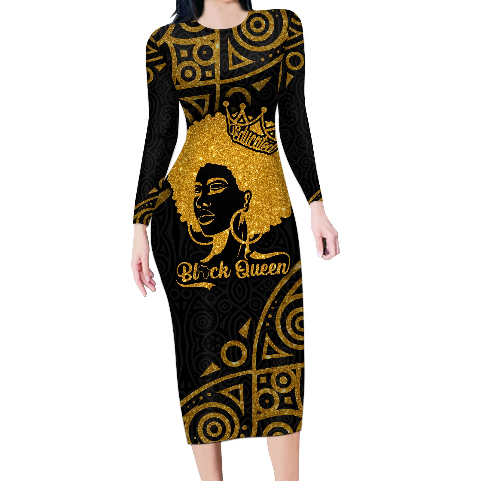 Educated Black Queen Long Sleeve Bodycon Dress African Women - Wonder Print Shop