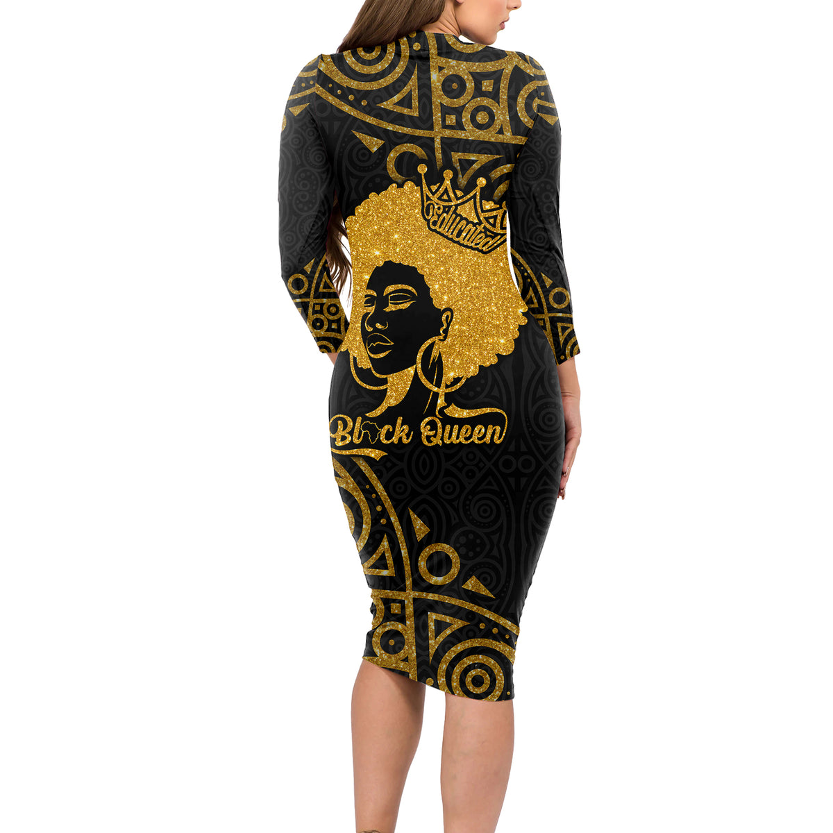 Educated Black Queen Long Sleeve Bodycon Dress African Women - Wonder Print Shop