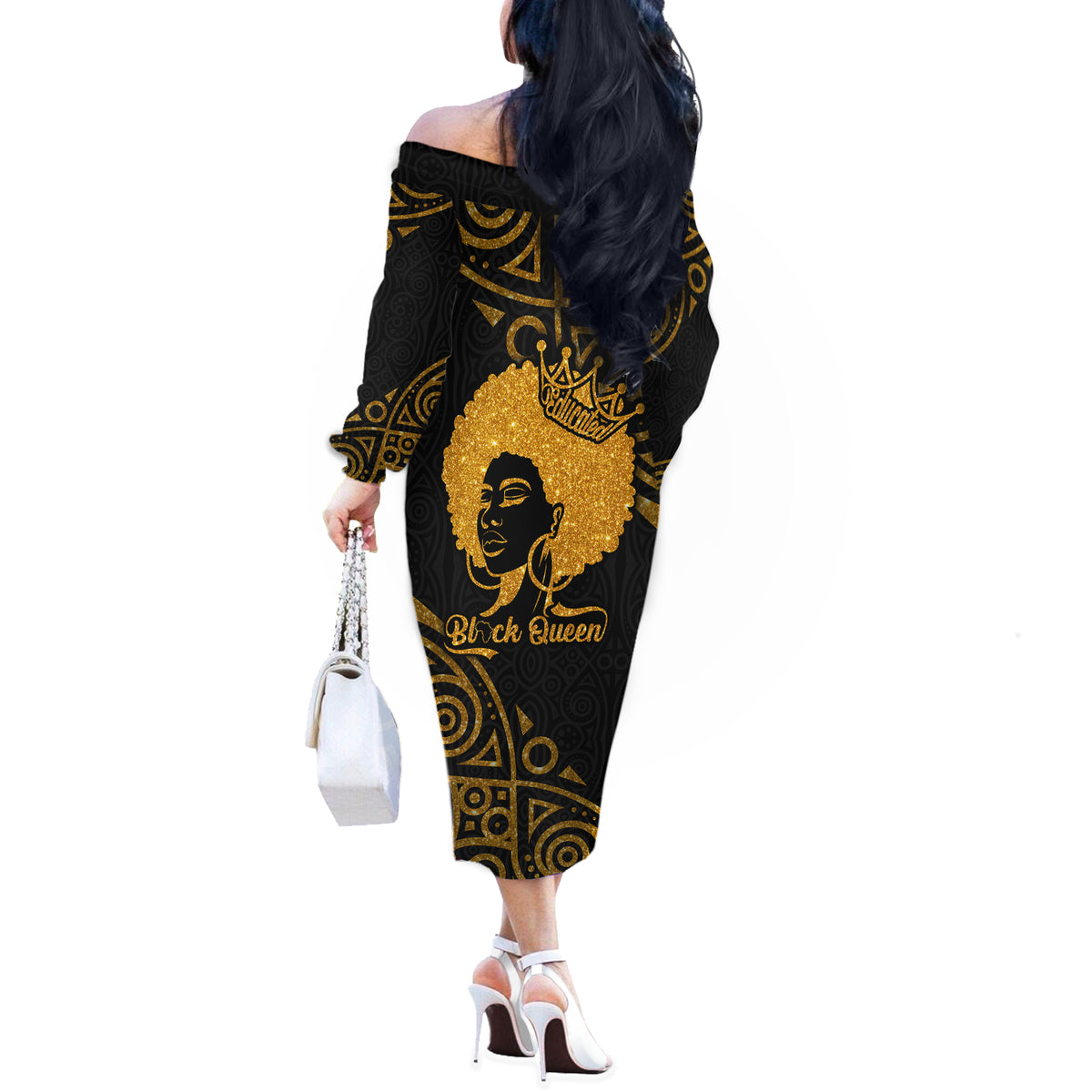 Educated Black Queen Off The Shoulder Long Sleeve Dress African Women - Wonder Print Shop