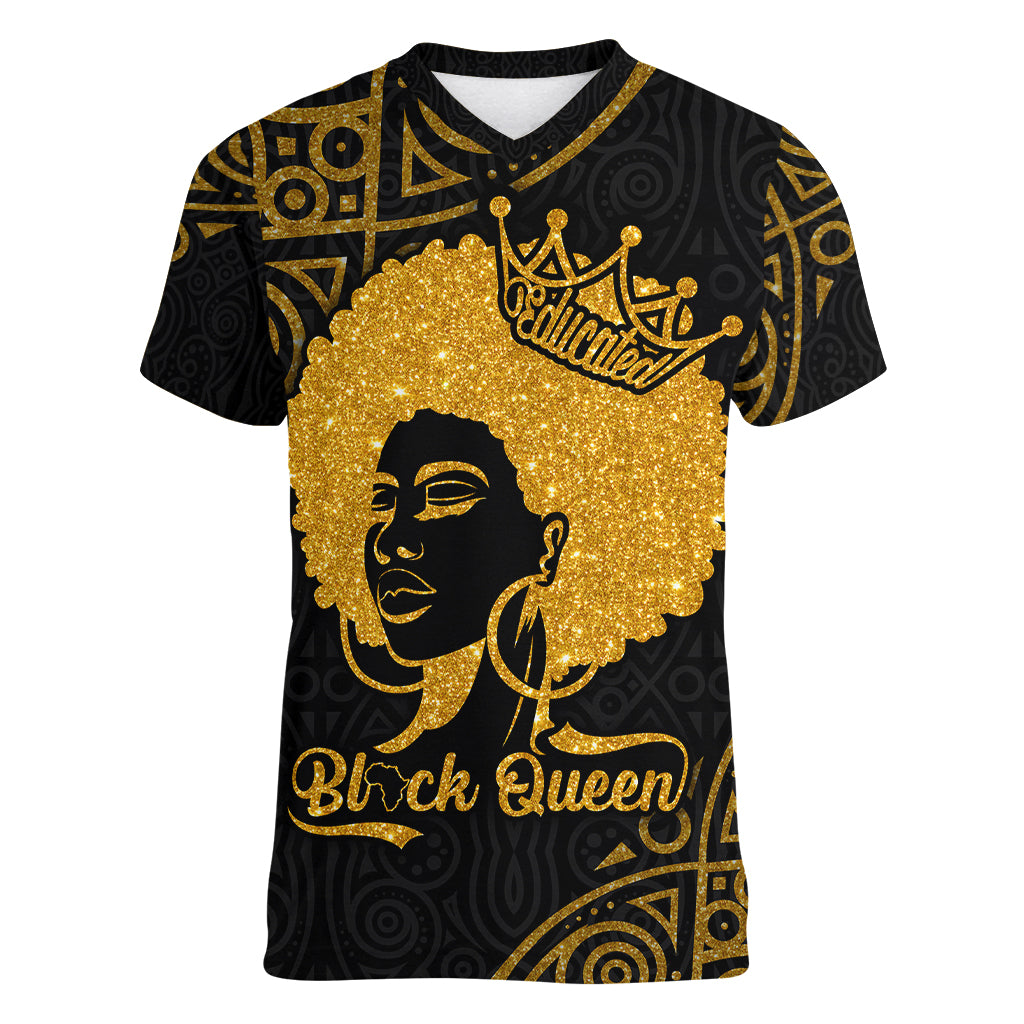 Educated Black Queen Women V Neck T Shirt African Women - Wonder Print Shop