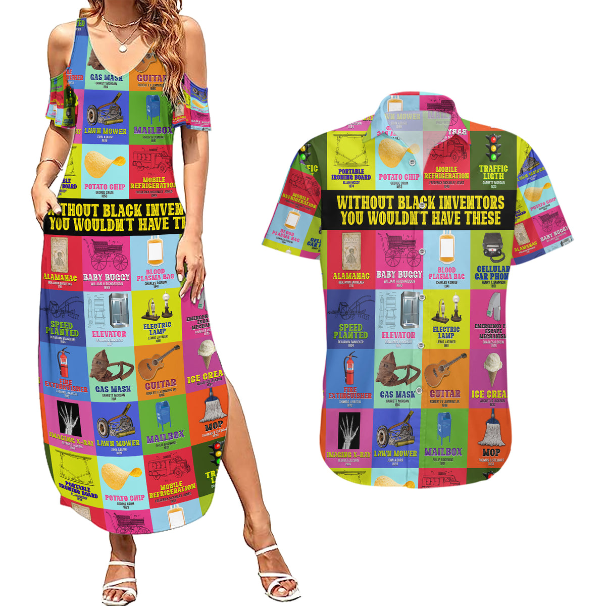 Black Inventions Couples Matching Summer Maxi Dress and Hawaiian Shirt African-American Inventors - Wonder Print Shop