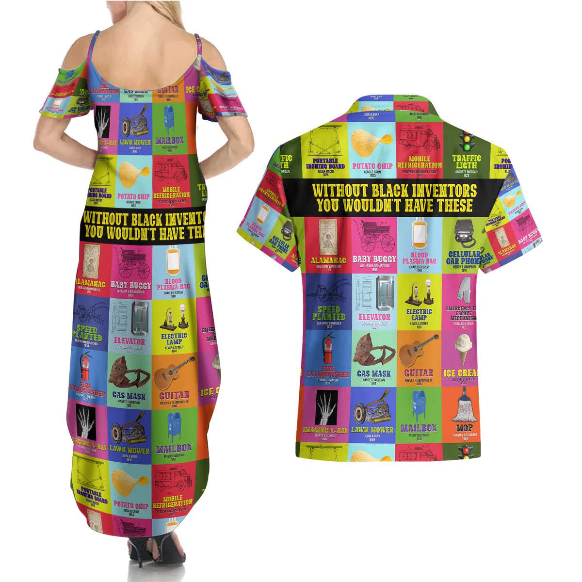 Black Inventions Couples Matching Summer Maxi Dress and Hawaiian Shirt African-American Inventors - Wonder Print Shop