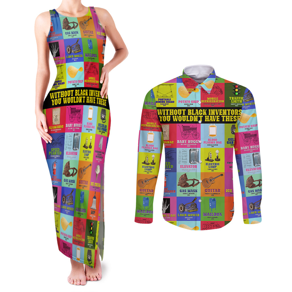 Black Inventions Couples Matching Tank Maxi Dress and Long Sleeve Button Shirts African-American Inventors - Wonder Print Shop