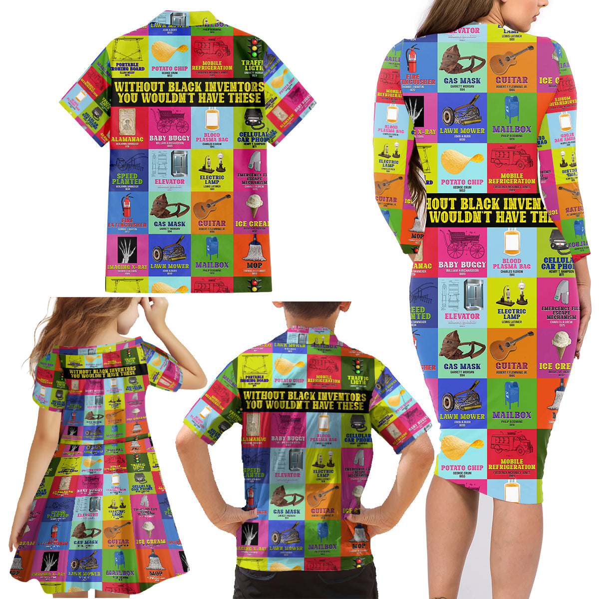 Black Inventions Family Matching Long Sleeve Bodycon Dress and Hawaiian Shirt African-American Inventors - Wonder Print Shop