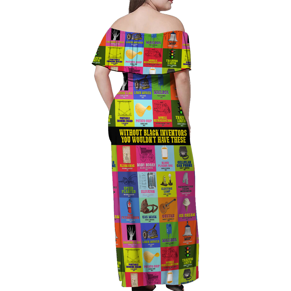 Black Inventions Family Matching Off Shoulder Maxi Dress and Hawaiian Shirt African-American Inventors - Wonder Print Shop