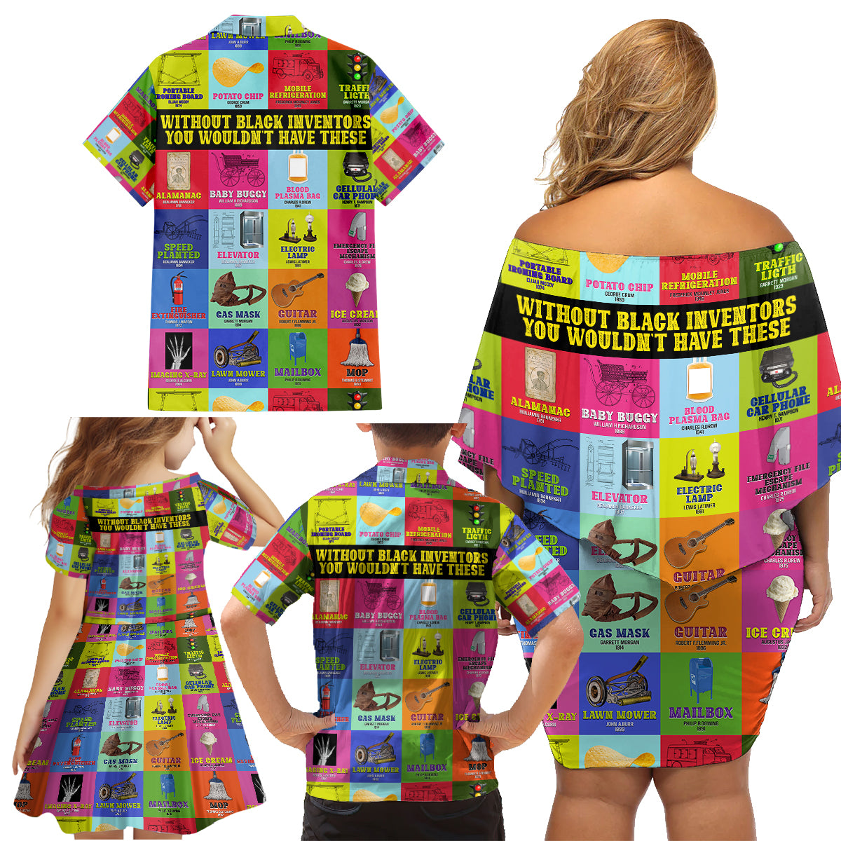 Black Inventions Family Matching Off Shoulder Short Dress and Hawaiian Shirt African-American Inventors - Wonder Print Shop