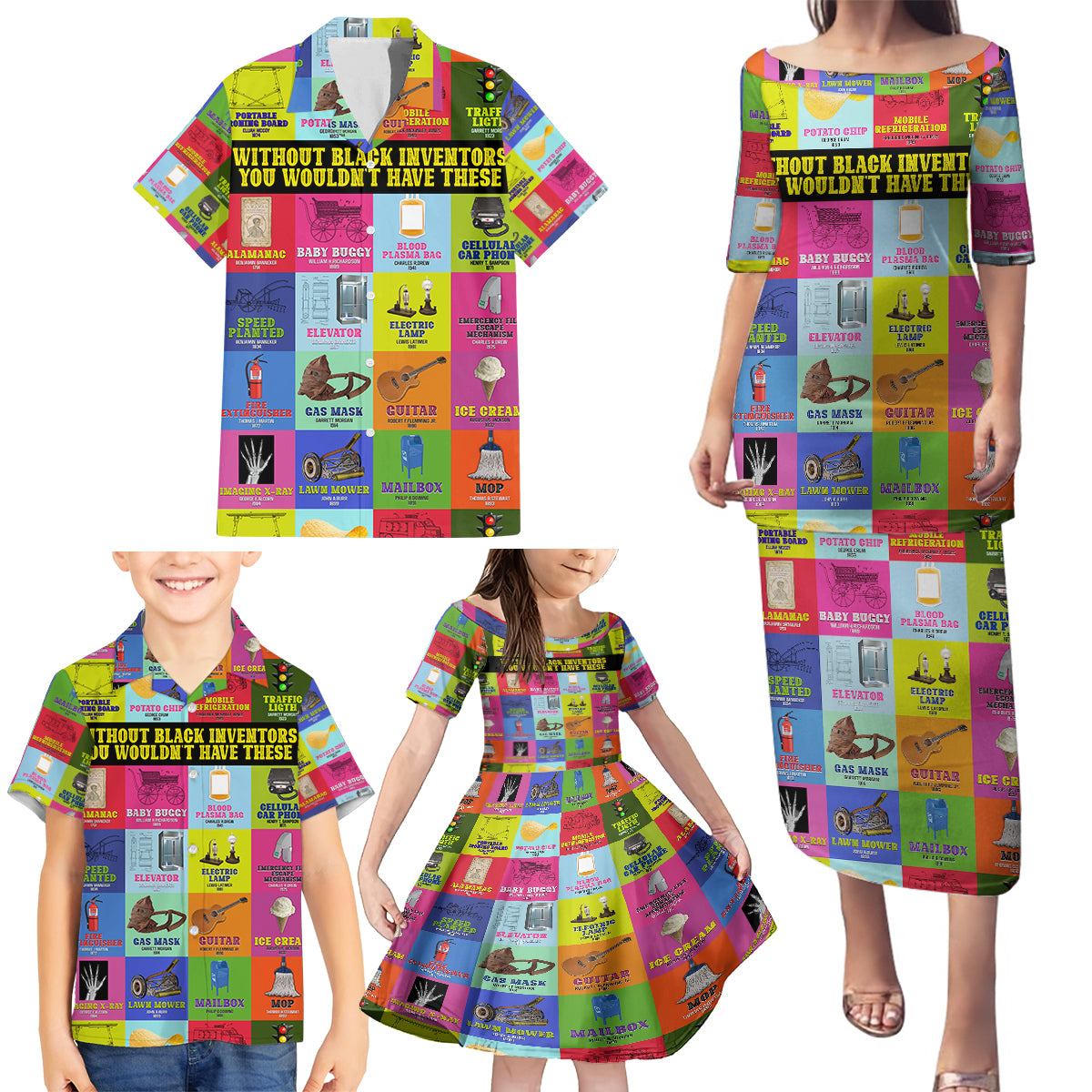 Black Inventions Family Matching Puletasi Dress and Hawaiian Shirt African-American Inventors - Wonder Print Shop