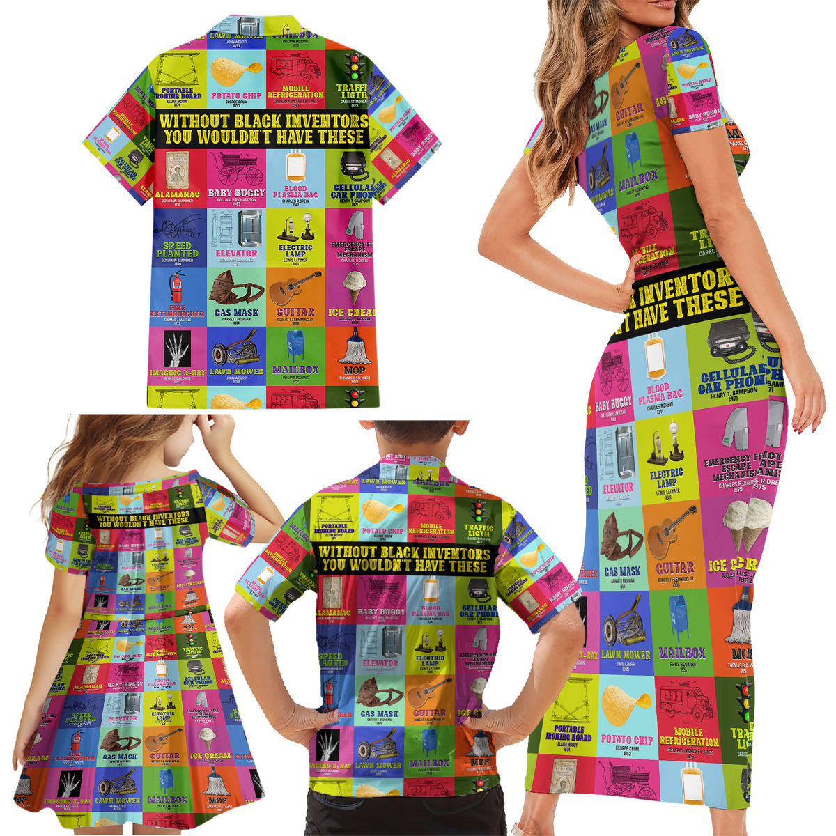 Black Inventions Family Matching Short Sleeve Bodycon Dress and Hawaiian Shirt African-American Inventors - Wonder Print Shop