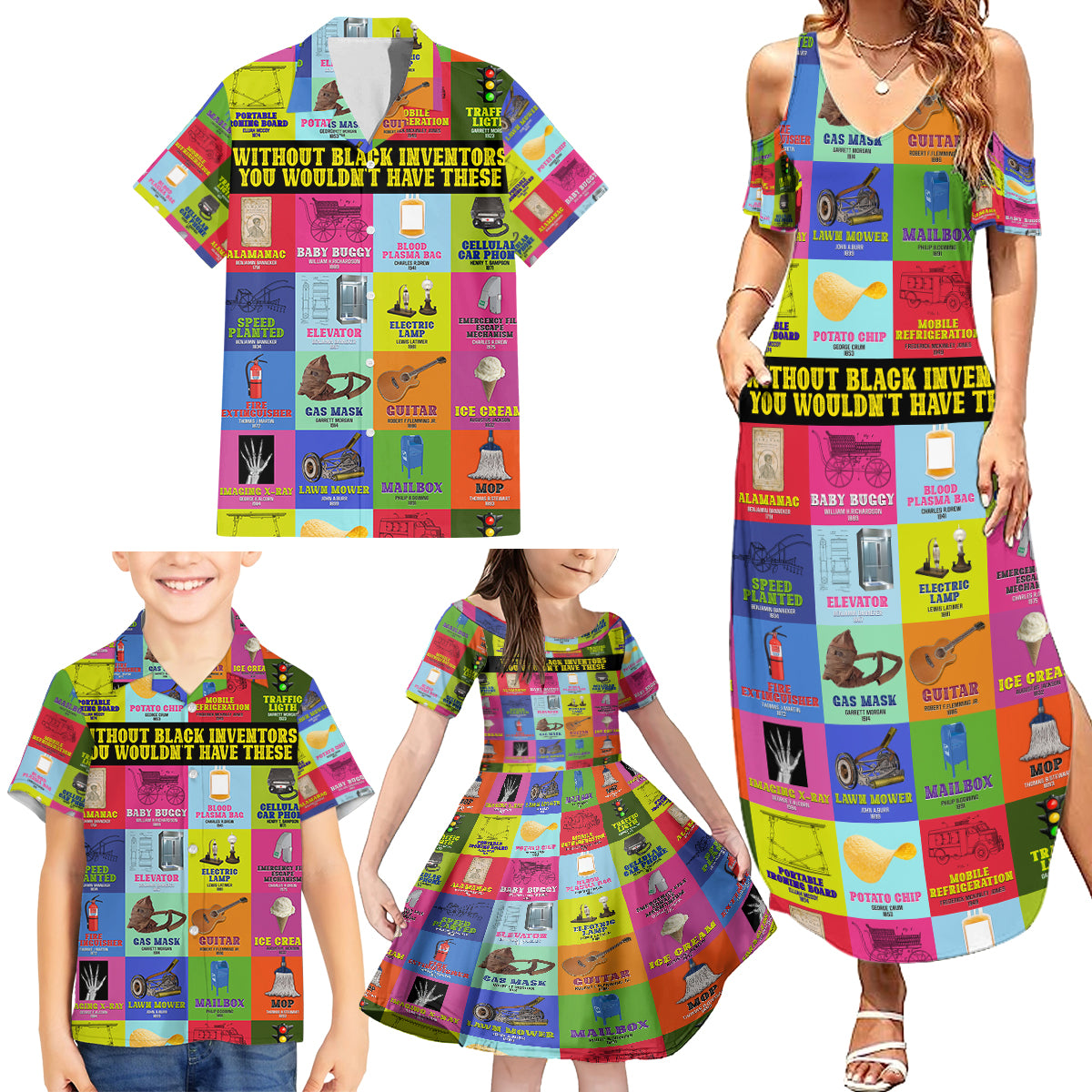 Black Inventions Family Matching Summer Maxi Dress and Hawaiian Shirt African-American Inventors - Wonder Print Shop